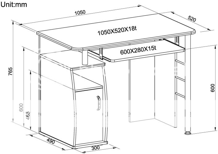 Piranha kompakter Computer-Schreibtisch mit Schrank und Regalfach PC 1b